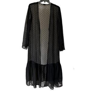 EXPRESS long maxi sheer lace duster metallic threading whimsy goth Beachy sz M